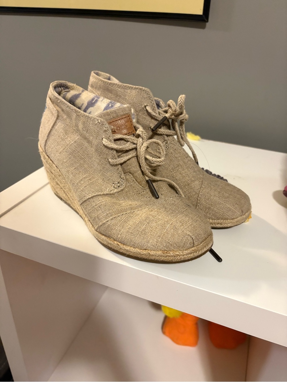 Toms Linen Wedge Booties in Natural